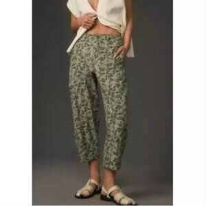 Anthropologie Green Floral Straight Leg Pants